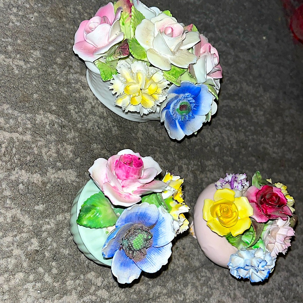 "Royal Adderley" Bone China Floral Figurines. THREE for 1 Price. Vintage style.